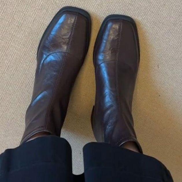 

2025 Квадратный каблук Эластичные облегающие ботильоны Женские Осенне-зимние Новые Ретро Универсальные Средний каблук Короткие ботинки Ботинки Мартин 40