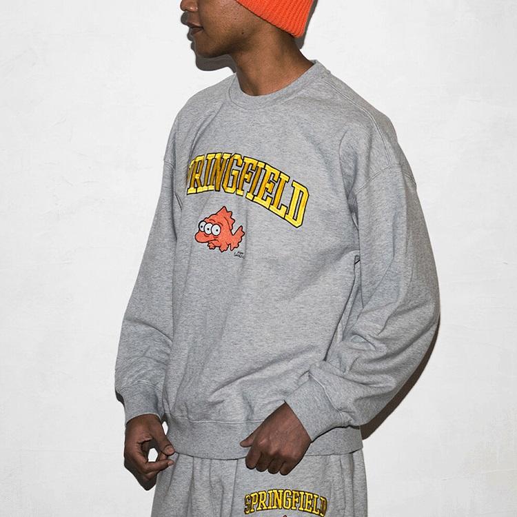 Levis X The Simpsons Collaboration Letter Print Cartoon Pattern Pullover Sweatshirt Men Sweatshirt Gray A2056-0001