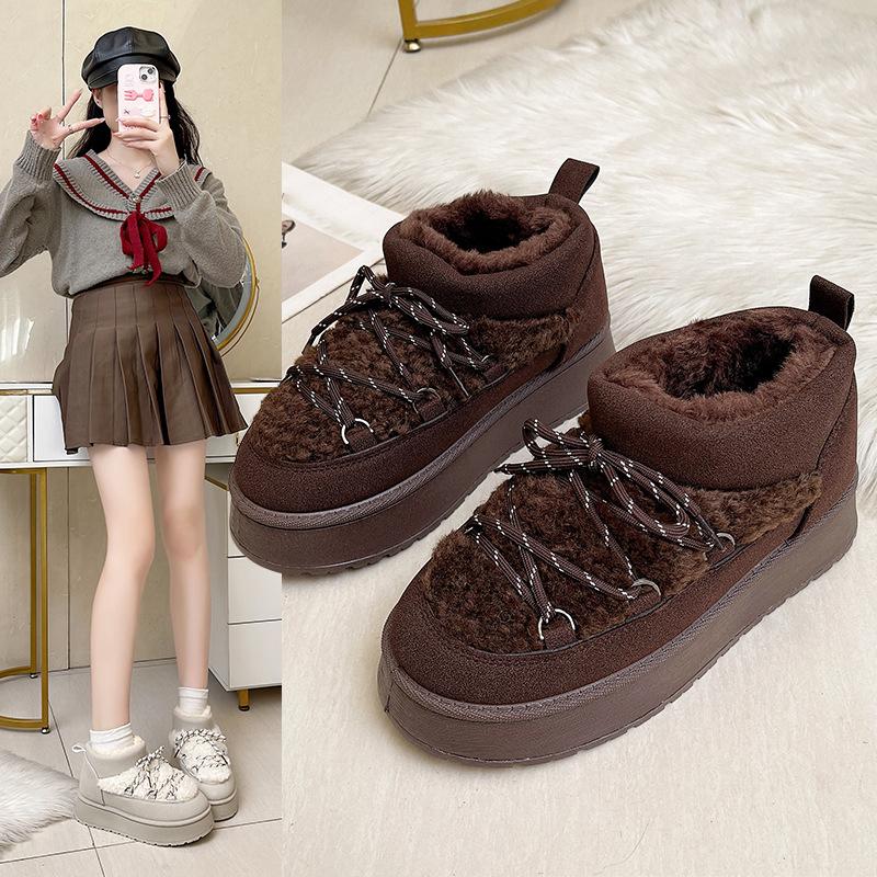 Women's Winter Thick Bottom Lace Up Snow Boots Round Toe Comfortable Short Fashionable Ankle Boots Women