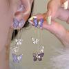 925 Silver Needle Green Red Butterfly Long Tassel Earrings For Women Jewelry Trending Korean Fashion Crystal Drop Earrings