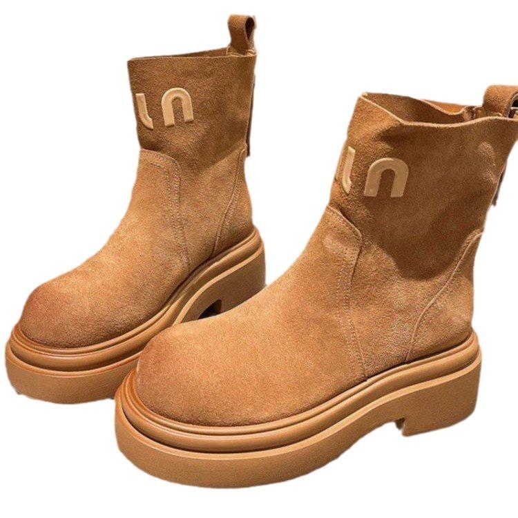 Platform Martin Boots Women's Shoes Fur Letter Cigarette Boots Chelsea Boots Muffin Locomotive Short Boots Tooling Rhubarb Boots