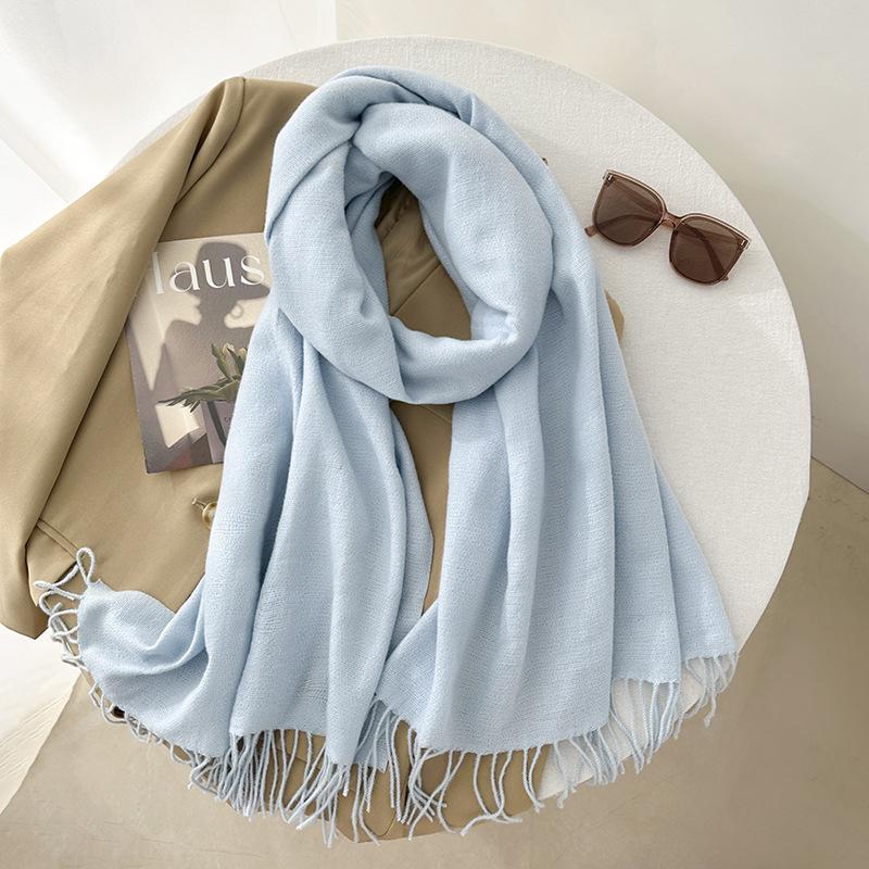 Scarf autumn and winter atmosphere solid color imitation cashmere women's temperament literary niche soft waxy warm fringed scarf shawl