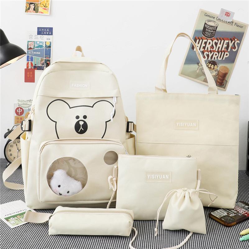 Elementary School Schoolbag Female New Large-capacity Middle School Student High School Student Backpack Five-piece Backpack