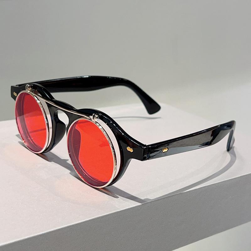

Vintage Round Gothic Steampunk Sunglasses For Men Male Women Luxury Brand Designer Metal Mirror Flip Lens Sun Glasses Uv400