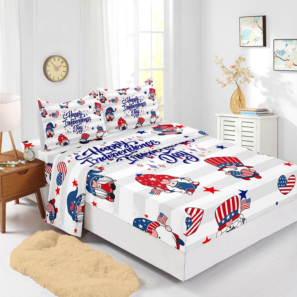 

Four-Piece Mattress Independent Day Red and Blue Digital Printing Mattress Protective Cover Bedding (90cm * 190cm * 40cm) Pillowcase * 1