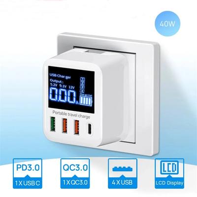 Caricabatterie da muro USB da 40 W a 4 porte con display a LED QC3.0 PD3.0 Caricabatterie rapido USB per iPhone 14 Huawei Xiaomi Samsung