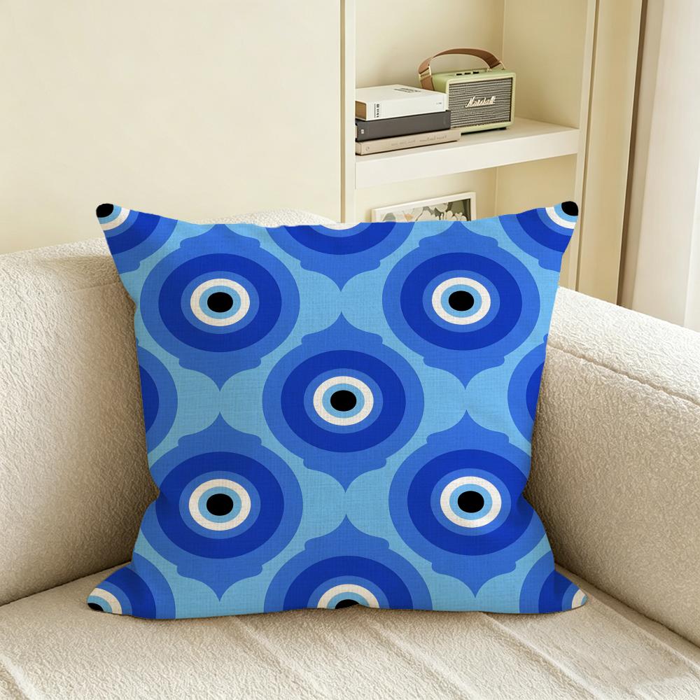 L-Lucky Evil Eye Cushion Cover Natural Linen Pillowcase Set, All-In-One Decor For Sofa, Bedroom & Chair