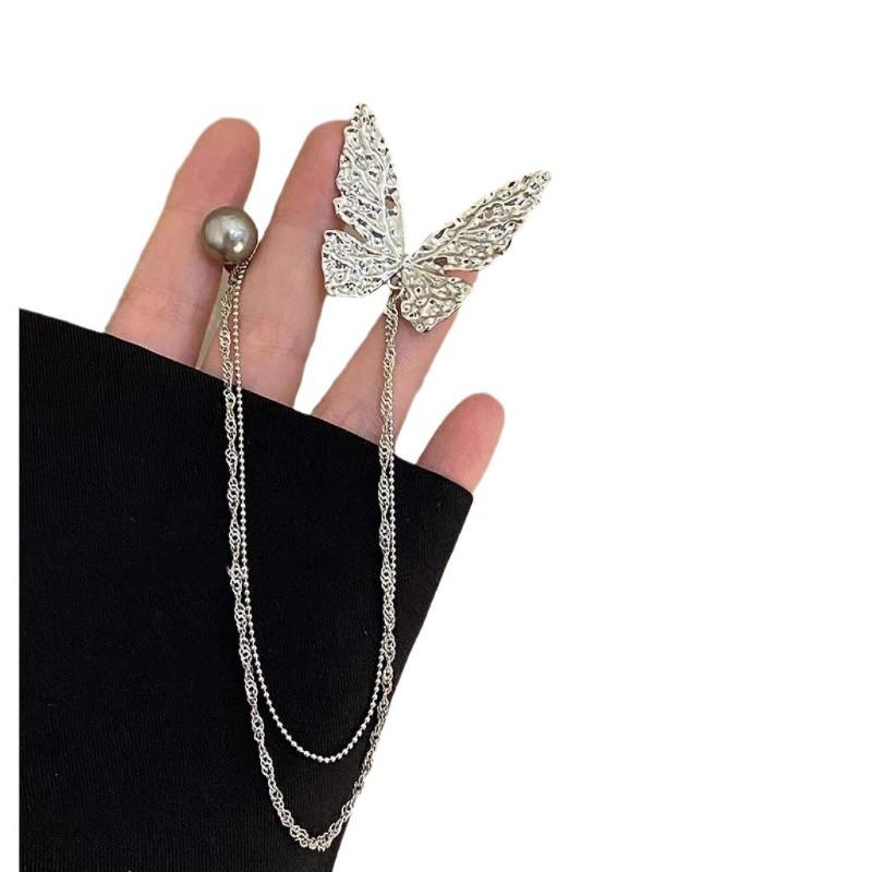 High-Grade Butterfly Faux Pearl Brooch - Niche Design Light Luxury Lapel Pin Suit Anti-Exposure Jewelry Gift for Women Supplies