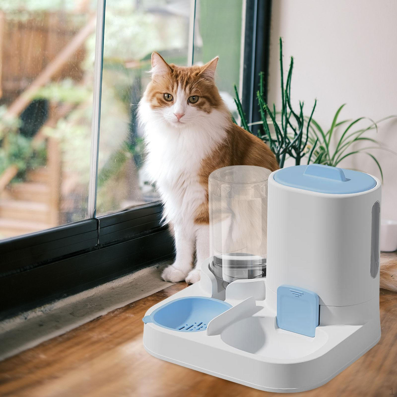 

2 in 1 Automatic Pet Feeder Cat Bowl Food and Water Dispenser for Kitten Puppy синий