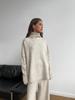Russian turtleneck split-ended sweater knitted suit women's European and American loose casual wide-leg pants two-piece set