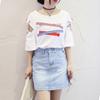 Vintage Women Letter Hollow Half Sleeve Round Neck Loose Tee Top T-shirt Bluzka