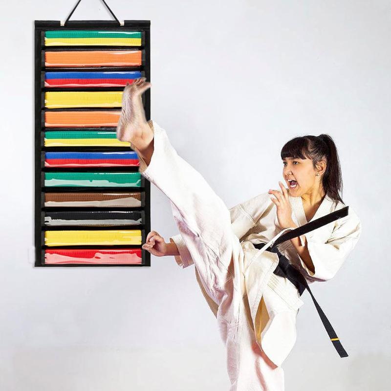 Non-Woven Felt Storage Hanging Bag for Taekwondo/Karate Belts, Martial Arts Belt Organizer Display Holder Wall Mounted Fabric