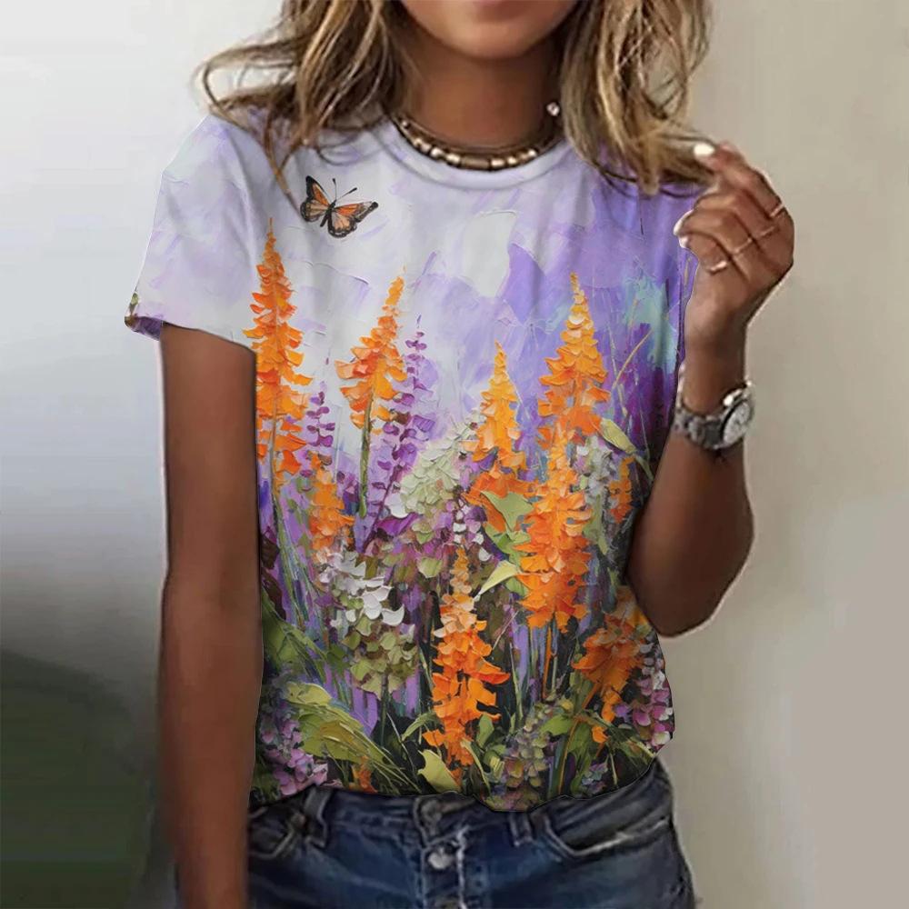 Women's Butterfly Flower 3D Printed T-shirt, Women's Summer T-shirt