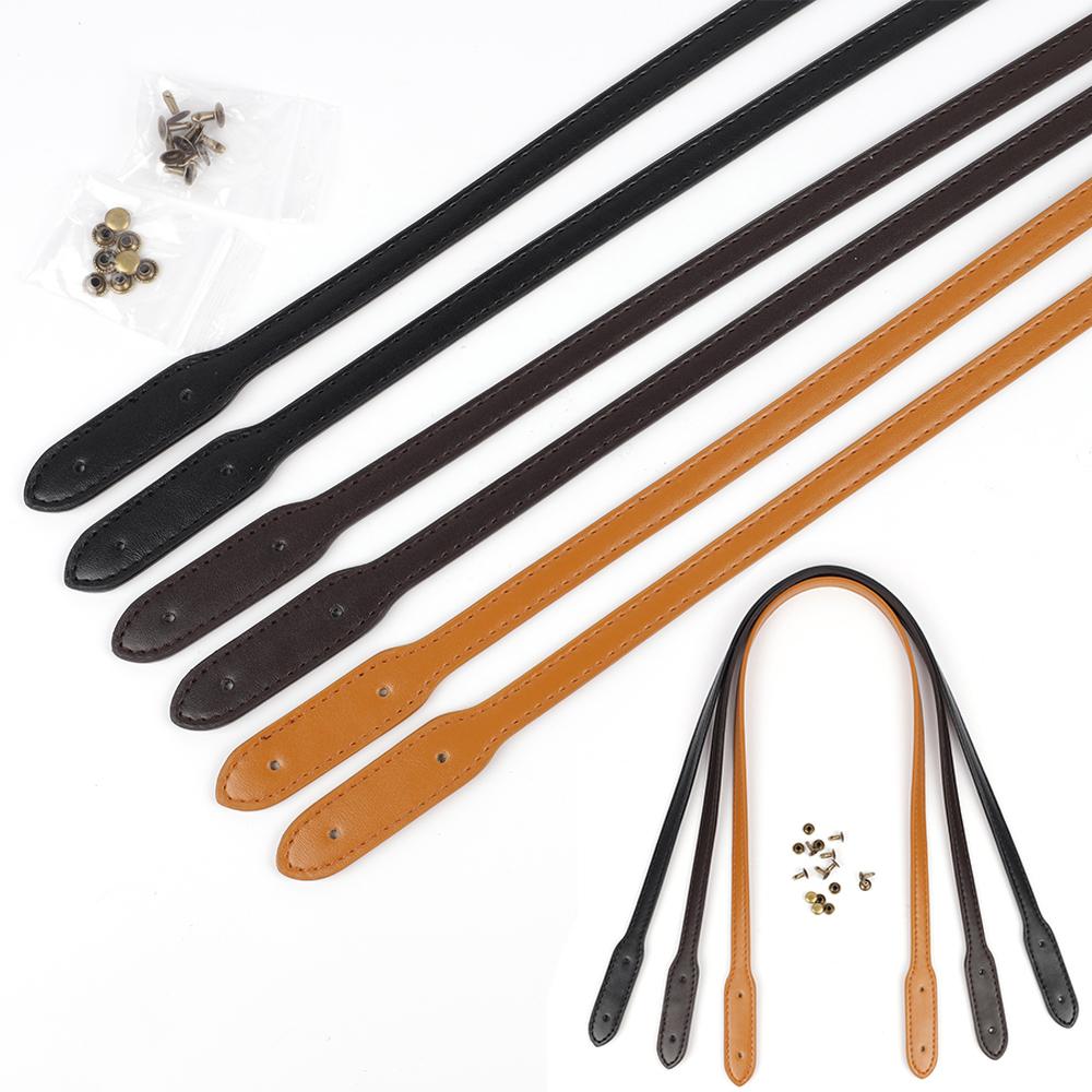 2Pcs Leather Bag Handle Straps Detachable DIY Handbag Replacement Shoulder Strap Short Bags Belt with Rivets Accessories 72cm