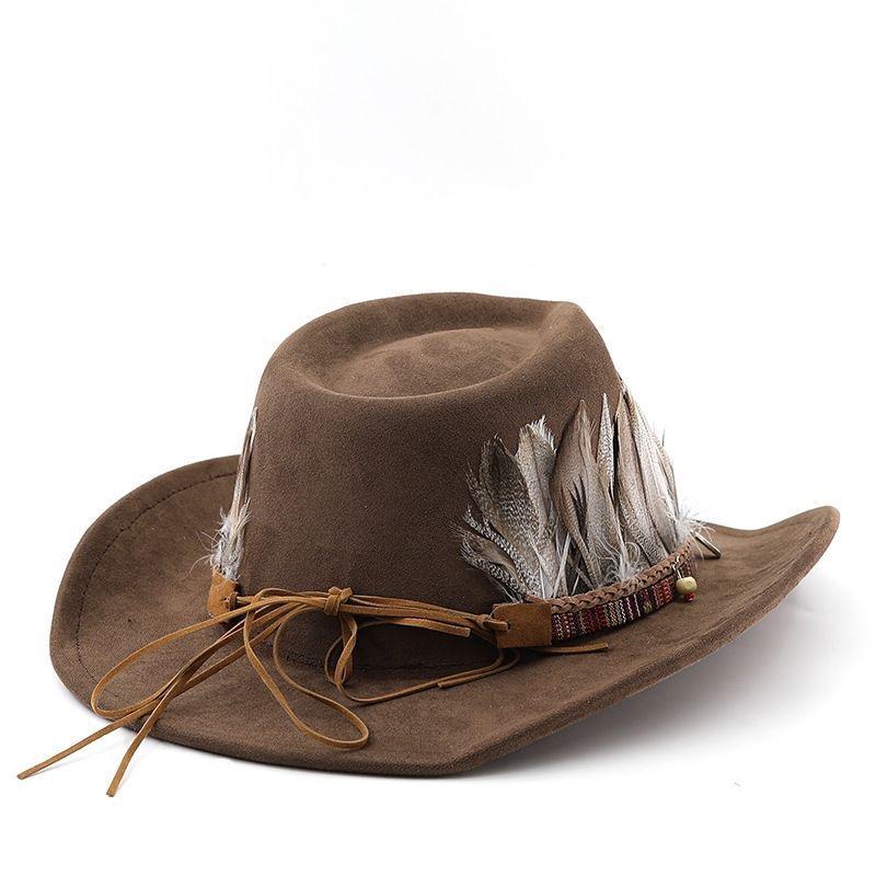 New Arrival Retro Fedora Hat With Feather Decoration Ethnic Jazz Style British Fashion Unisex Upturned Brim Cowboy Hat