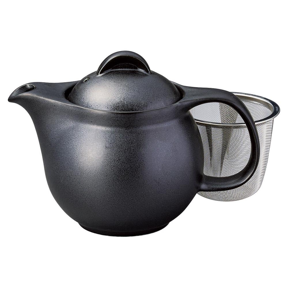 Ale-net Teapot, 16 X 10.6 X 11 Cm, 450cc, Small, Matte Black (Includes Tea Strainer), Mino Ware Porcelain, Made In Japan, Stylish