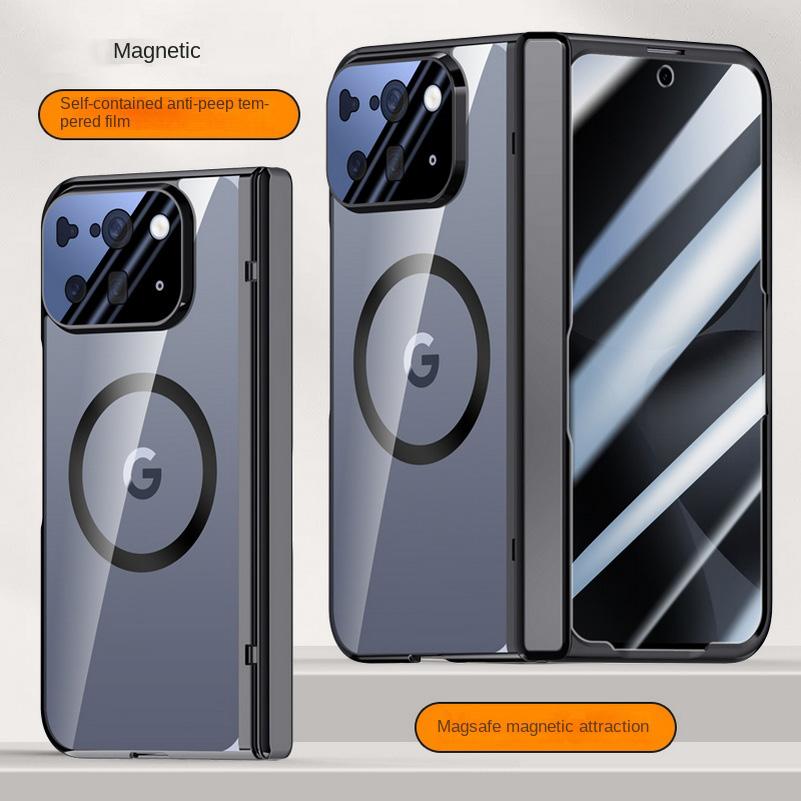 With Magsafe Magnetic Transparent Screen Tempered Glass Protector Case For Google Pixel 10 Pro Fold Spring Hinged Back Cover