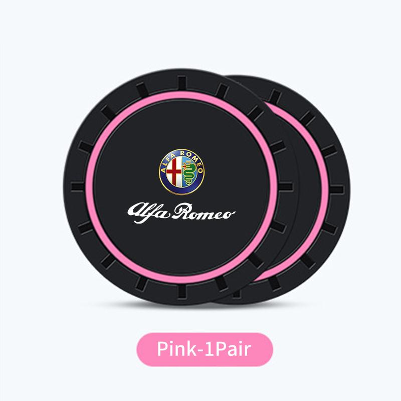 2PCS Car Coasters Water Cup Slots Non-Slip Mat Waterproof Cup Pad For Alfa Romeo Giulietta GT 159 147 156 Brera Giulia Stelvio