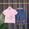 Girls Summer Unicorn Print T Shirt And Soft Denim Capri Pants 2 Piece Outfit Set