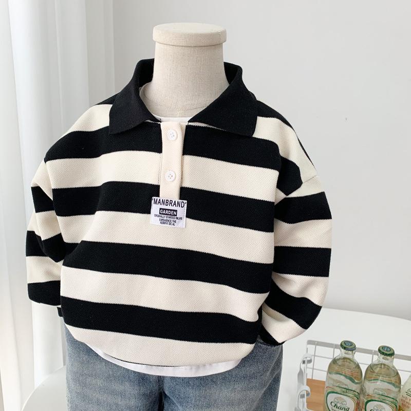 Spring and Autumn Boys Striped Sweatshirt Kids Long Sleeve Pullover Teen Lapel Polo Tops Children Clothes