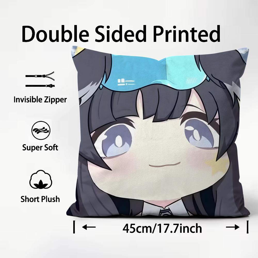 Anime Blue Archive Kawaii Girl Cushion Cover Pattern Printed Pillowcase for Living Room Sofa Cushion Cover & Bedroom Decor