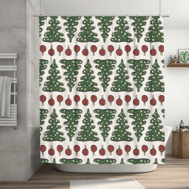 

TU Elegant Christmas Shower Curtain Festive Holiday Forest Trees Backdrop Waterproof Decor 90x180cm35x71in