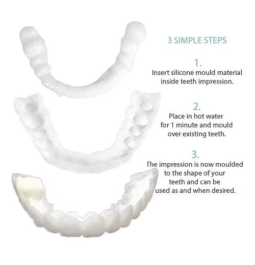 4 pieces of white dentures - adjustable upper and lower dentures for men and women, comfortable fit and natural smile