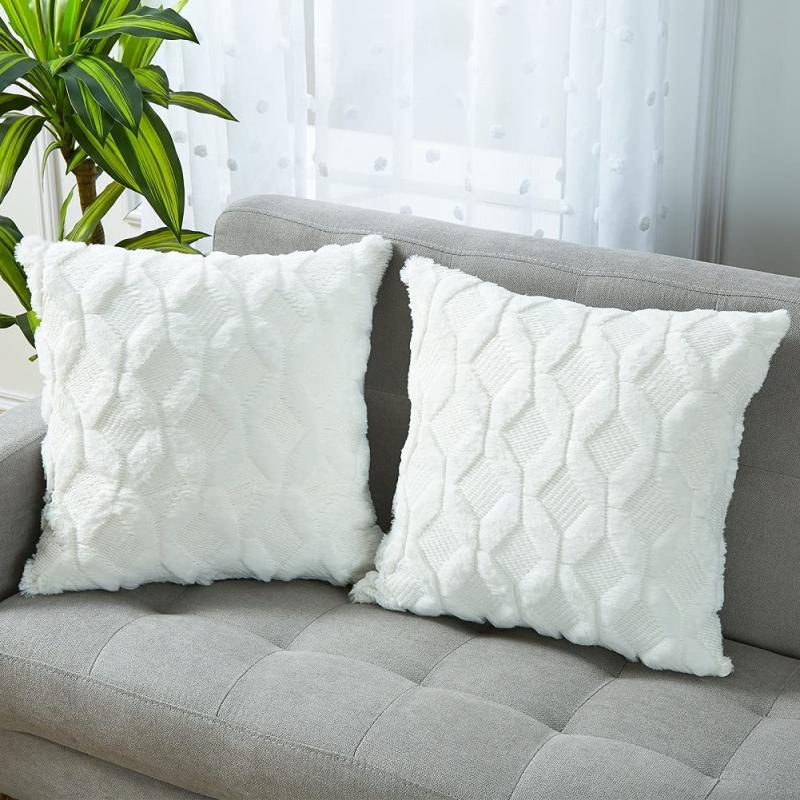 45x45cm Pillowcase Geometric Diamond Block Pattern Plush Cushion Cover Simple Home Sofa Cushion