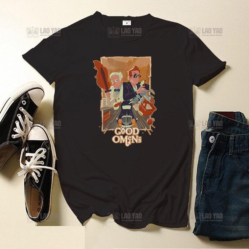 Unisex T Shirt Good Ounisexs Crowley And Aziraphale Awesome Artwork Printed Tshirt For Male Graphic Unisex Tops Tees ONeck Camiseta