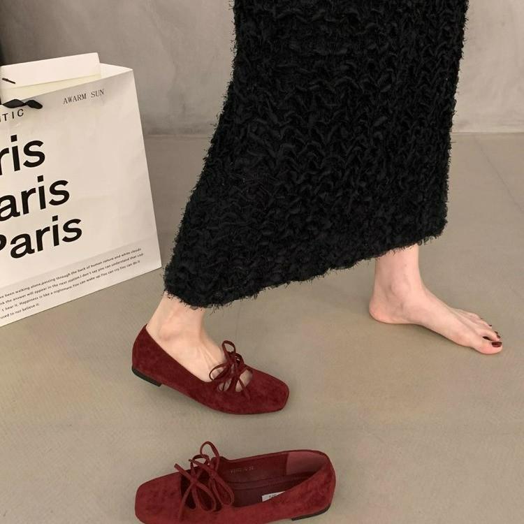 

Mary Jane shoes female retro fairy single shoes spring and autumn shallow bow flat beanie shoes new 40 червоний