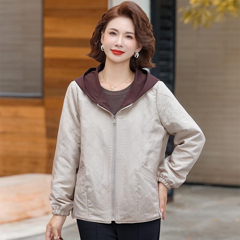 

Season Casual Top Women s Jacket Hooded Splicing Skinny Loose Versatile Jacket Women s 5XL [recommended 150-80kg] бежевый