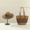 Woven Sun Hat And Large Capacity Straw Tote With Striped Pattern For Travel And Casual Wear