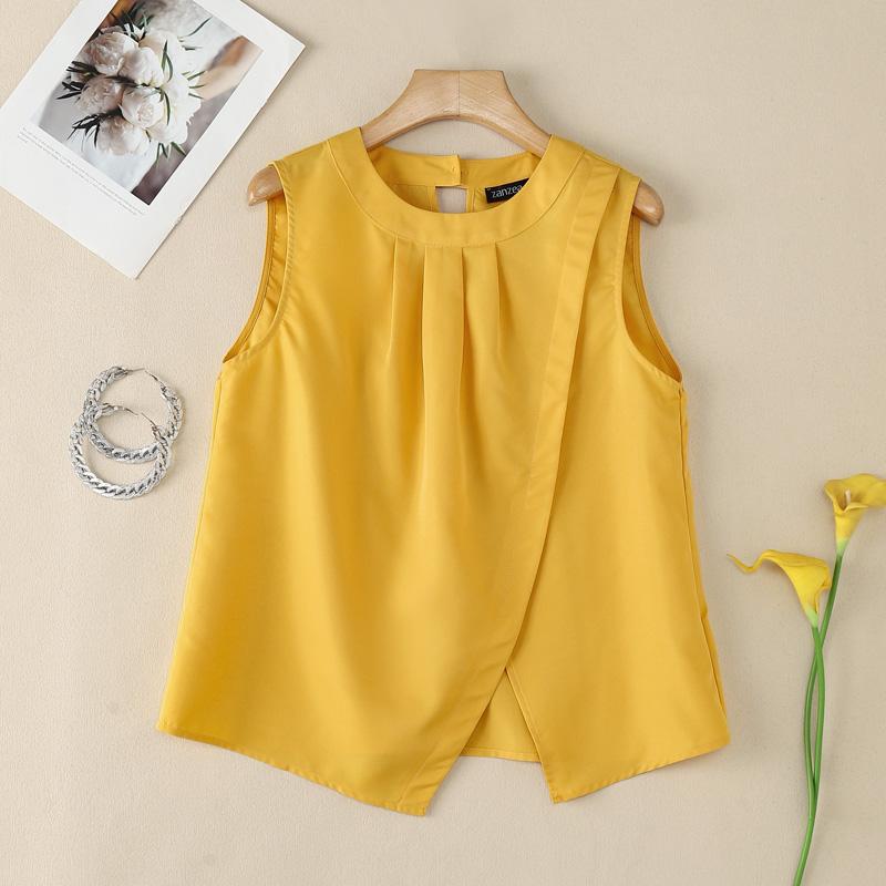 ZANZEA Camisetas sin mangas de verano para mujer con cuello redondo casual
