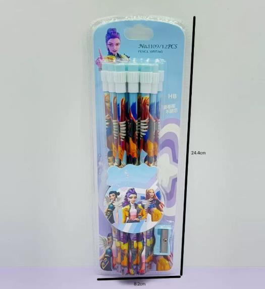 Brand New 12-piece KPOP Pencil Set In Cartoon Style, Perfect for Students, Includes a Pencil Sharpener