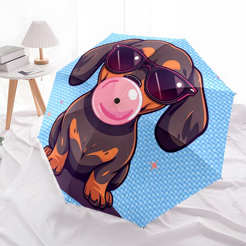 1pc Chibi Dachshund with Sunglasses and Bubble Gum Umbrella with Plastic Handle,Compact & Stylish,Cartoon Pattern,Outdoor UmbrellaPT409