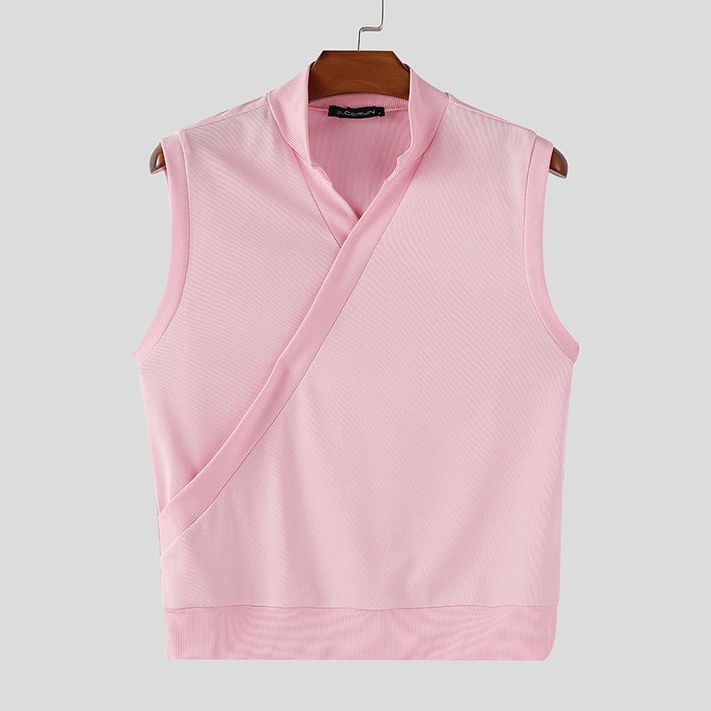 INCERUN Men Stand Neck Sleeveless Solid Casual Loose Tank Tops