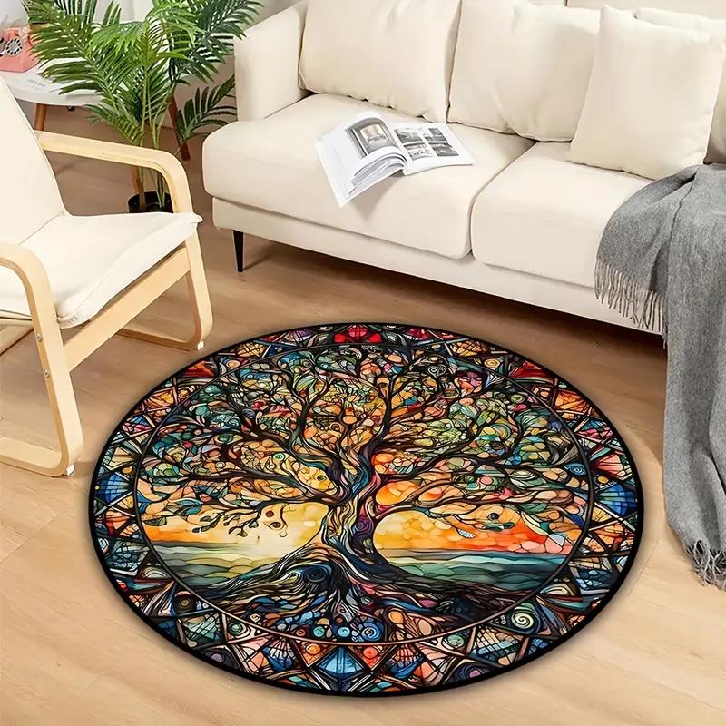 Retro Creative 3D Tree of Life Pattern Round Area Rugs Mat for Living Room Bedroom and Kitchen Carpet Home Room Decor  Area Rugs