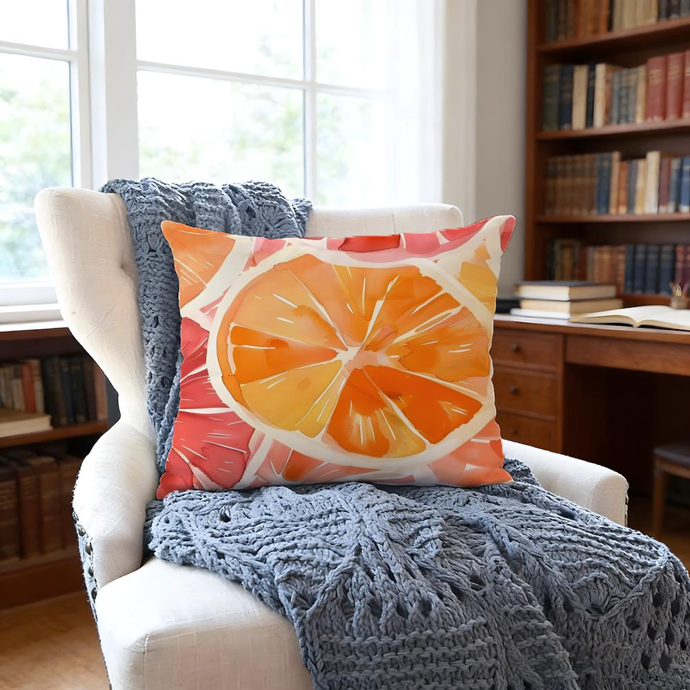 Grapefruitillustration Cushion Cover Anti-Dust Mite Short Plush Pillowcase - Invisible Zipper Silky Soft Sofa Cushion Cover