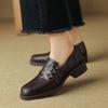 Fashion NEW Spring/Autumn Women Loafers Genuine Leather Shoes for Women Round Toe Chunky Heel Black Shoes Concise High Heel Women Pumps