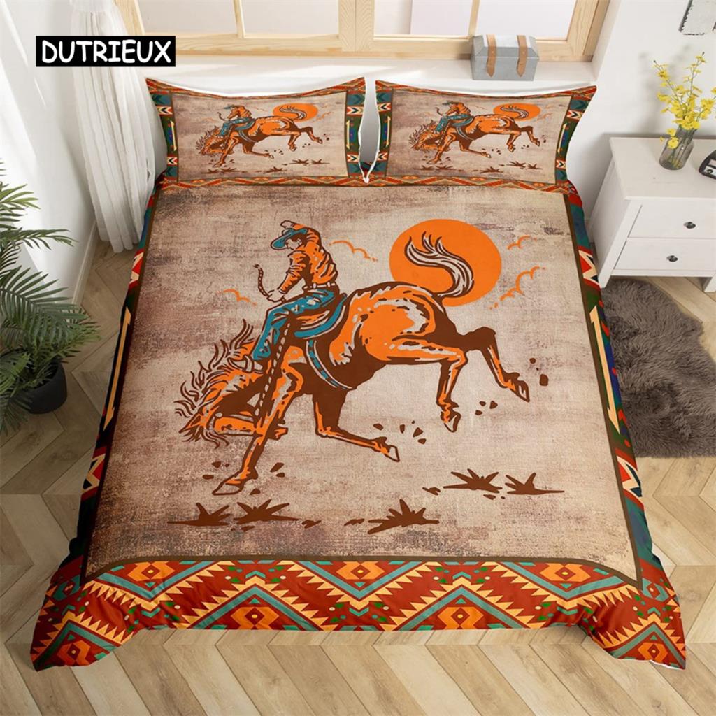 Exotic Farmhouse Western Cowboy Duvet Cover Set Twin King  Floral Bedding Set Cowhide Patchwork Comforter Cover Bedroom Decor