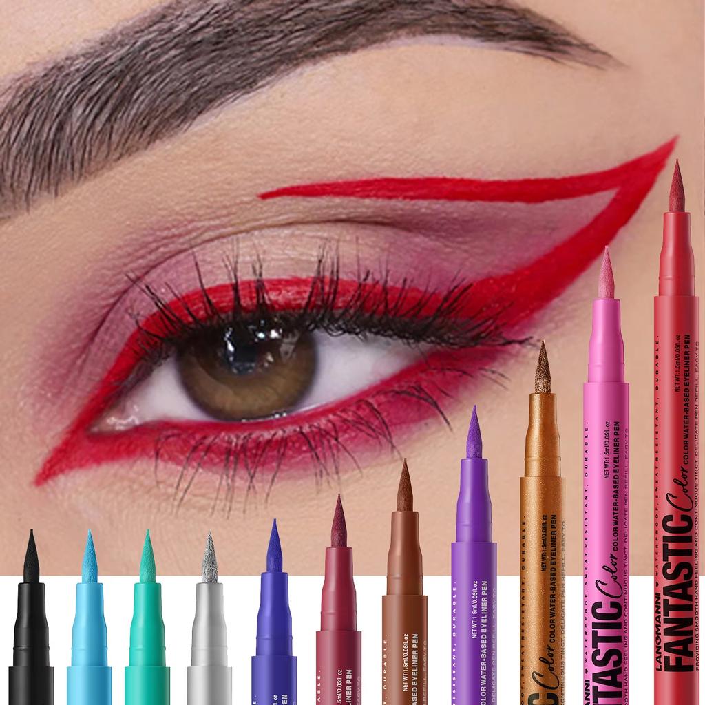 Eyeliner Lichid pe Bază de Apă Mat Roșu Aprins Uscare Rapidă Rezistent la Transfer Creion Eyeliner Aspect Bold de Lungă Durată Cosmetice pentru Ochi