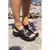 Damen-Sandalen aus echtem Leder mit dicken Sohlen