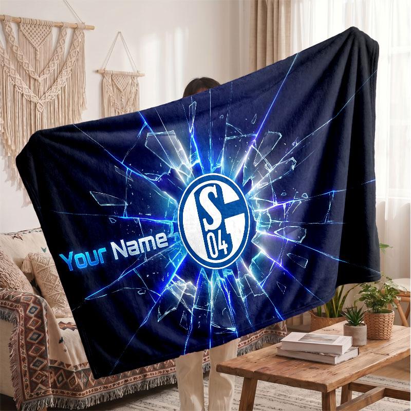 Schalke 04 FC Personalized Fleece Blanket With Football Logo, Custom Name Text Soft Warm Home Throw Blanket