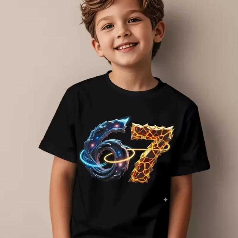 Kids Fun Digital Summer Short Sleeve T-Shirt Cotton Loose Comfortable Top Street Fashion Casual Trendy