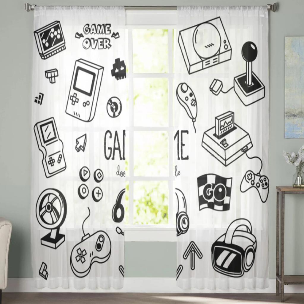Game Controller Sheer Curtains For Living Room Bedroom Tulle Curtains Kitchen Window Treatments Panel Drapes
