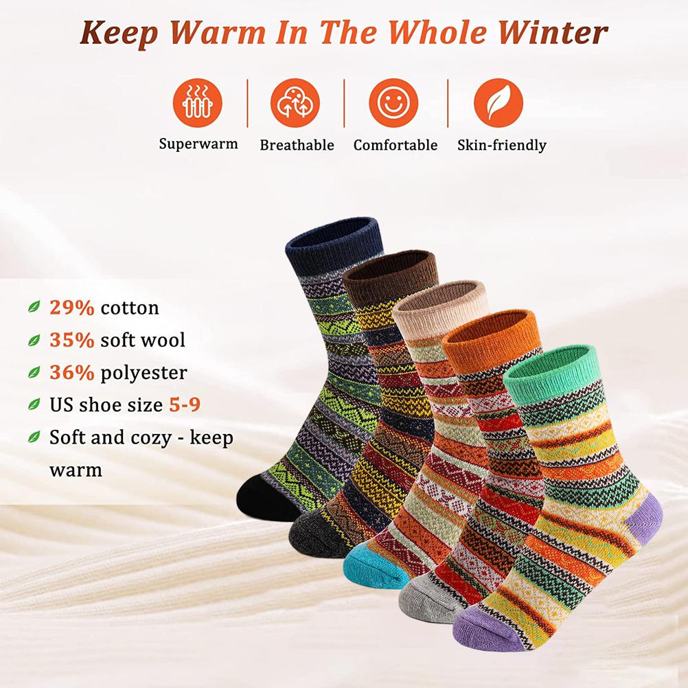 5 Pairs Christmas Wool Socks for Women Men Vintage Winter Warm Thick Cozy Socks Knitted Casual Soft Socks Sports Socks