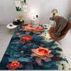 Floral Art Carpet With Luxury Blue Flower Lotus Golden Branch Rose Watercolor Flowers Abstract Designs Rug For Home Decor