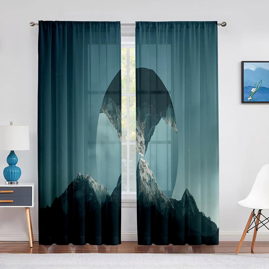 Purple Mountains Abstract Minimalist Landscape Sheer Voile Curtains for Living Room Curtains for Bedroom Chiffon Tulle Curtain