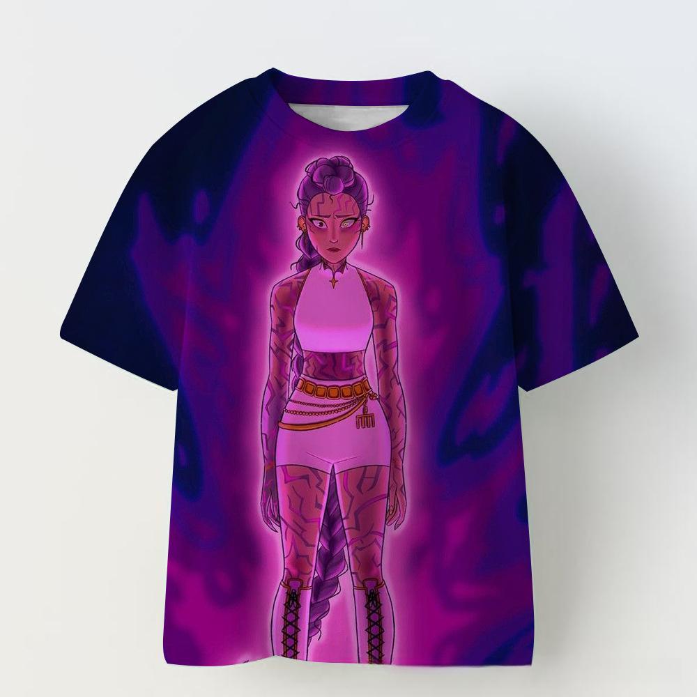 KPOP Demon Slayer Collaboration 3D Digital Print Girls' Casual Comfortable Short Sleeve T-Shirt Children's Clothing