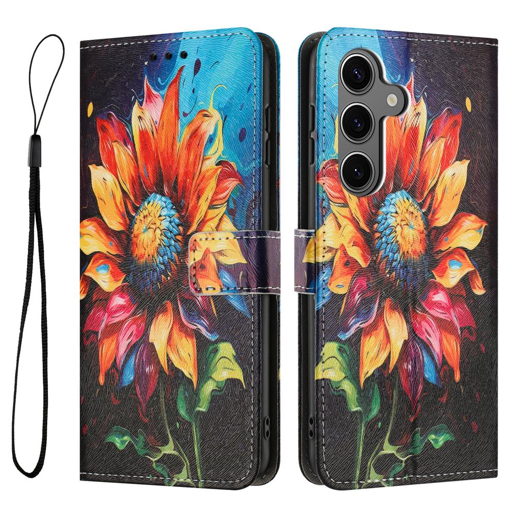 YX-2501 For Samsung Galaxy S24 FE Case Pattern Printing PU Leather Wallet Phone Cover with Lanyard